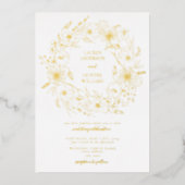 Elegant Line Art Floral Wreath Wedding Gold Folie Uitnodiging (Voorkant)