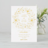 Elegant Line Art Floral Wreath Wedding Gold Folie Uitnodiging (Staand Voorkant)