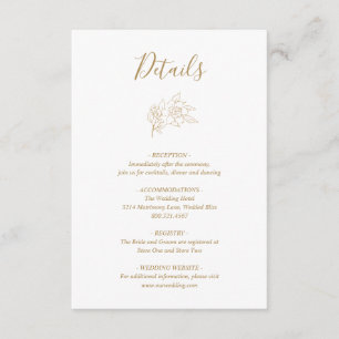 Elegant Line Art Magnolia Floral Gold Wedding Informatiekaartje