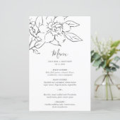 Elegant Line Art Magnolia Floral Wedding Menu (Staand voorkant)