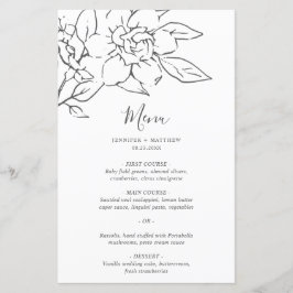 Elegant Line Art Magnolia Floral Wedding Menu