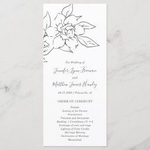 Elegant Line Art Magnolia Floral Wedding Programmakaart
