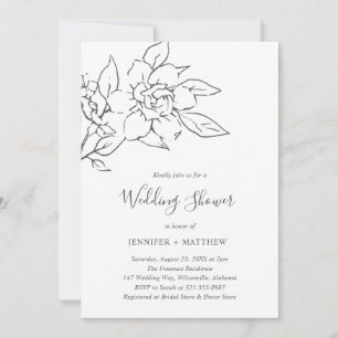 Elegant Line Art Magnolia Floral Wedding Shower Kaart