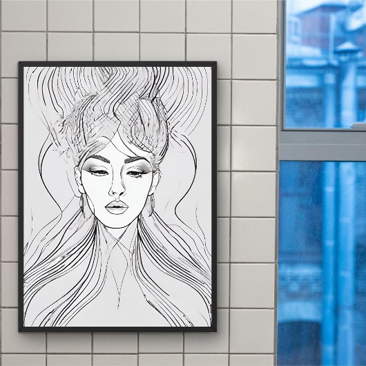 Elegant Line Art Portrait Modern Wall Art poster
