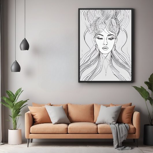 Elegant Line Art Portrait Modern Wall Art poster
