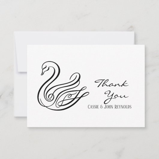 Elegant Line Art Swan Wedding Hartelijk dank Bedankkaart (Voorkant)