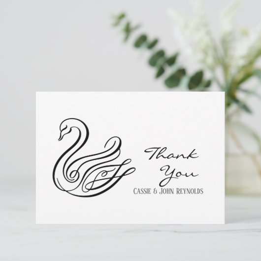 Elegant Line Art Swan Wedding Hartelijk dank Bedankkaart (Staand voorkant)