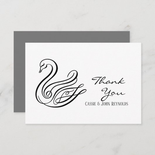 Elegant Line Art Swan Wedding Hartelijk dank Bedankkaart (Voorkant / Achterkant)