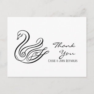 Elegant Line Art Swan Wedding Hartelijk dank Brief Briefkaart