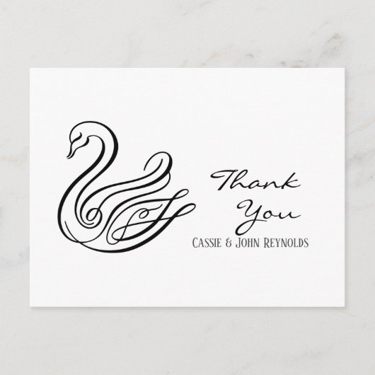 Elegant Line Art Swan Wedding Hartelijk dank Brief Briefkaart (Voorkant)