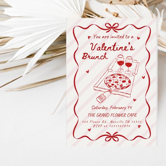 Elegant Line Art Valentine’s Brunch Party Kaart