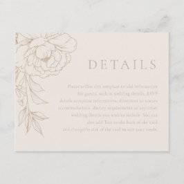 Elegant Line Art Vintage Floral Wedding Details Informatiekaartje
