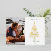Elegant Line Gold-kerstboom | FotoHappy Folie Feestdagenkaart (Staand Voorkant)