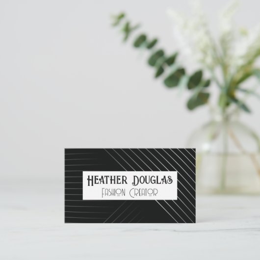 Elegant Line Patroon | Klassiek zwart wit Visitekaartje (Staand voorkant)