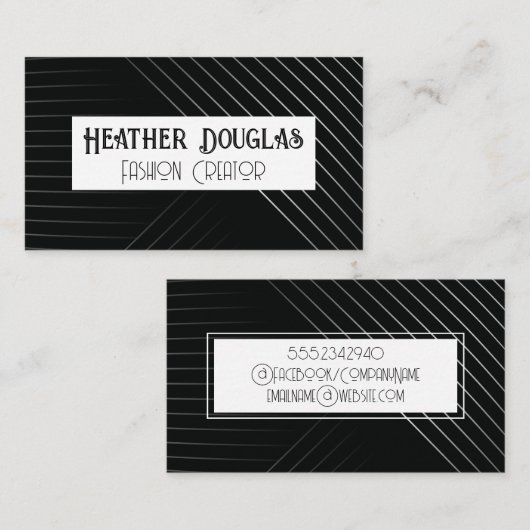 Elegant Line Patroon | Klassiek zwart wit Visitekaartje (Voorkant / Achterkant)