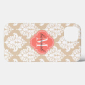 Elegant Linen Beige Damask gepersonaliseerd Case-Mate iPhone Case (Achterkant (horizontaal))