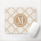 Elegant Linen Beige Damask gepersonaliseerd Muismat (Met muis)