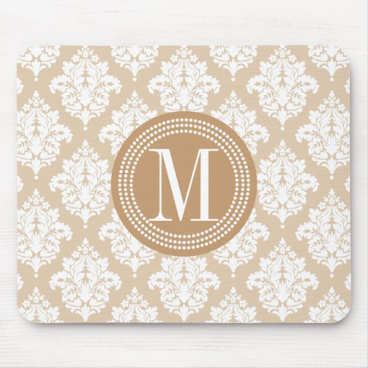 Elegant Linen Beige Damask gepersonaliseerd Muismat (Voorkant)