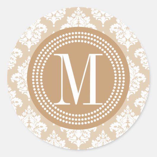 Elegant Linen Beige Damask gepersonaliseerd Ronde Sticker (Voorkant)