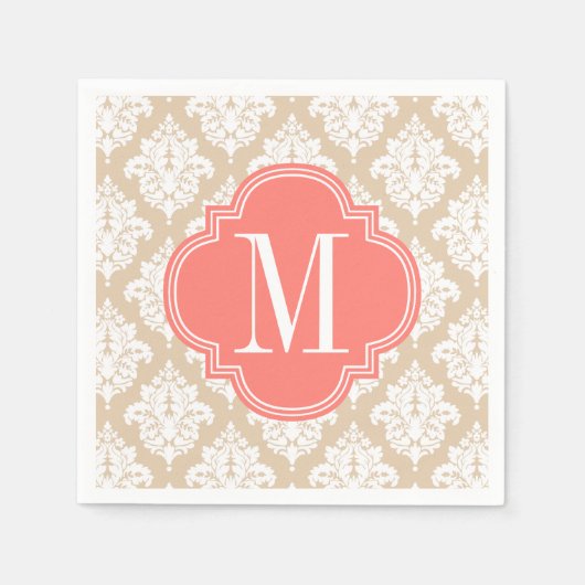 Elegant Linen Beige Damask gepersonaliseerd Servetten (Voorkant)