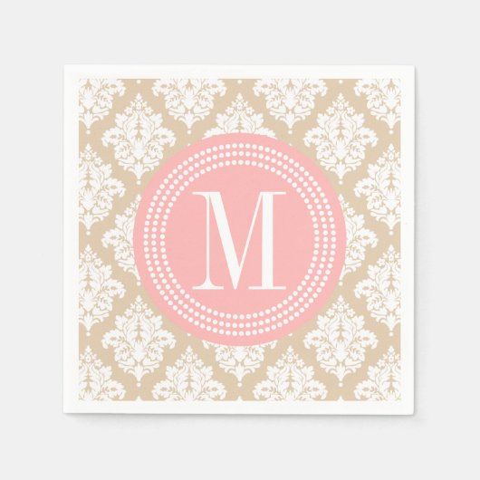 Elegant Linen Beige Damask gepersonaliseerd Servetten (Voorkant)