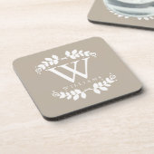 Elegant Linen Beige Monogram Bier Onderzetter (Linkerzijde)