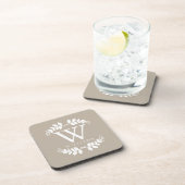 Elegant Linen Beige Monogram Bier Onderzetter (Rechterzijde)