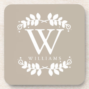 Elegant Linen Beige Monogram Bier Onderzetter