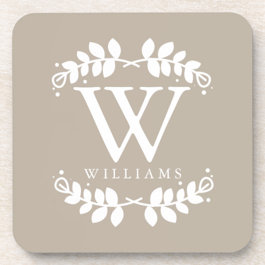 Elegant Linen Beige Monogram Bier Onderzetter (Voorkant)