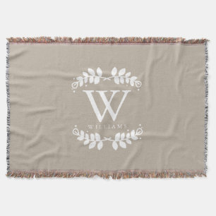 Elegant Linen Beige Monogram Deken