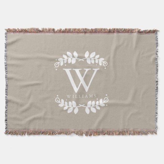Elegant Linen Beige Monogram Deken (Voorkant)