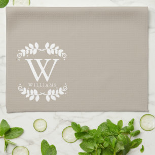 Elegant Linen Beige Monogram Theedoek