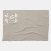 Elegant Linen Beige Monogram Theedoek (Horizontaal)