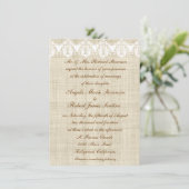 Elegant Linen en Lace Wedding Invitations Kaart (Staand voorkant)
