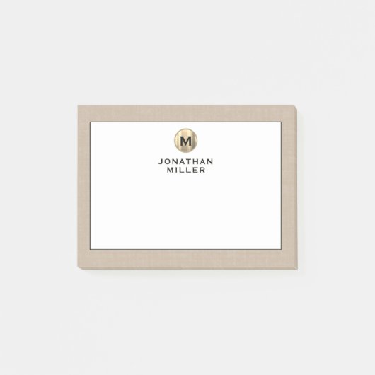 Elegant Linen Gold Monogram Post-it® Notes (Voorkant)