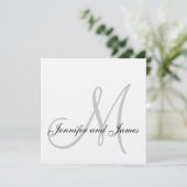 Elegant Linen Monogram Wedding Invitation Grey Kaart (Staand voorkant)