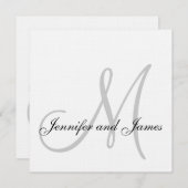 Elegant Linen Monogram Wedding Invitation Grey Kaart (Voorkant / Achterkant)
