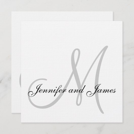 Elegant Linen Monogram Wedding Invitation Grey Kaart (Voorkant / Achterkant)