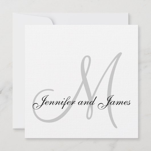 Elegant Linen Monogram Wedding Invitation Grey Kaart (Voorkant)