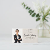 Elegant Linen Photo Real Estate Agent QR Code  Visitekaartje (Staand voorkant)