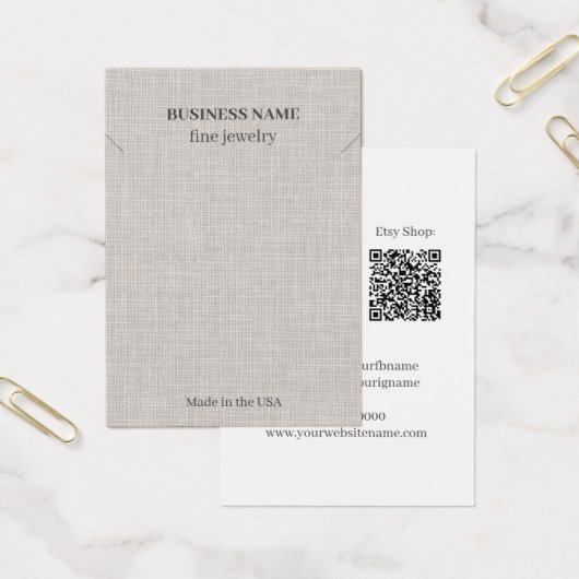 Elegant Linen QR Code Jewelry Business Ketting Visitekaartje (Kantoor)