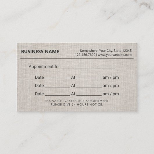 Elegant Linen Texture Appointment Reminder Afsprakenkaartje (Voorkant)