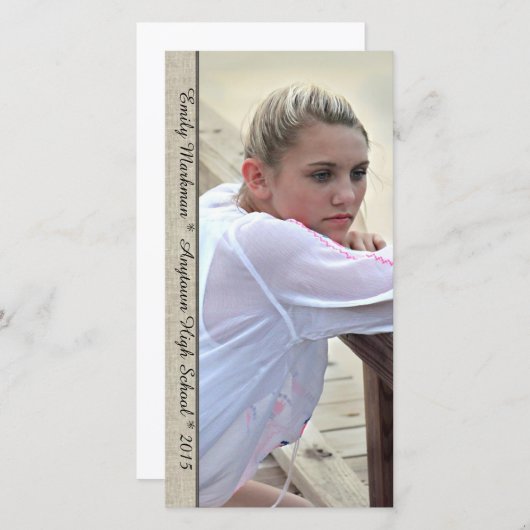 Elegant Linen Trim - Verticale foto-Afstuderen Aankondiging (Voorkant / Achterkant)