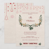 Elegant linnen bloemenvakantie kerstfeest feestdagenkaart (Voorkant / Achterkant)