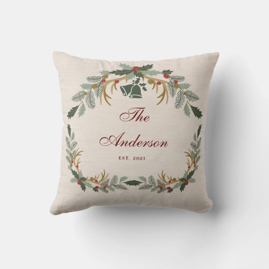 Elegant Linnen Bloemrijke Kerstvakantie Familie Kussen (Achterkant)