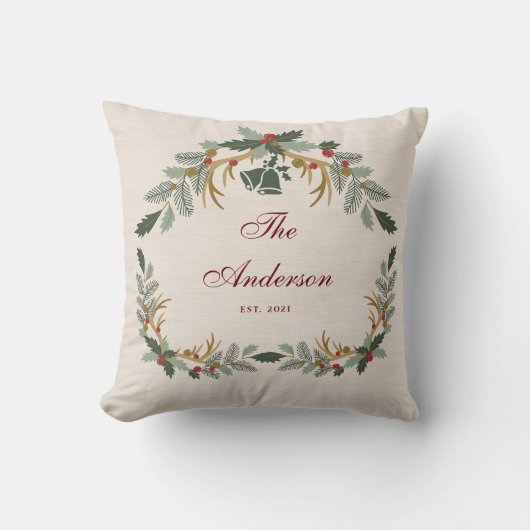 Elegant Linnen Bloemrijke Kerstvakantie Familie Kussen (Voorkant)