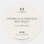 Elegant linnen business Logo website marketing Ronde Sticker (Voorkant)