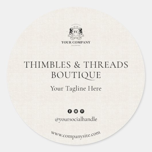 Elegant linnen business Logo website marketing Ronde Sticker (Voorkant)