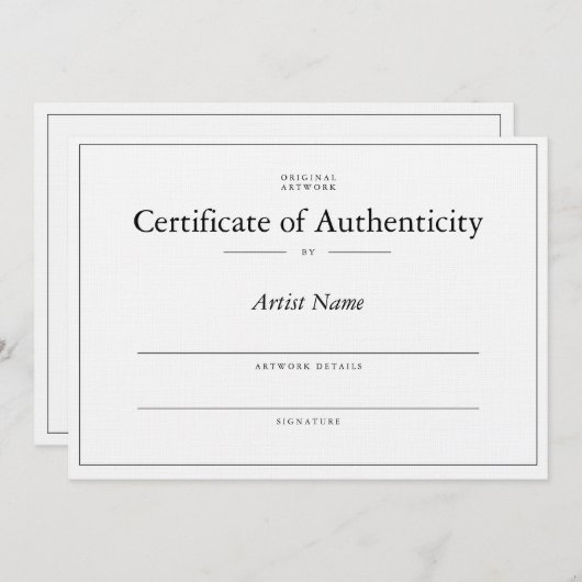 Elegant, linnen Certificate of Authenticity for ar Bedankkaart (Voorkant / Achterkant)