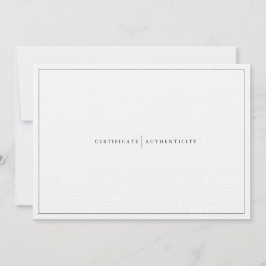 Elegant, linnen Certificate of Authenticity for ar Bedankkaart (Achterkant)